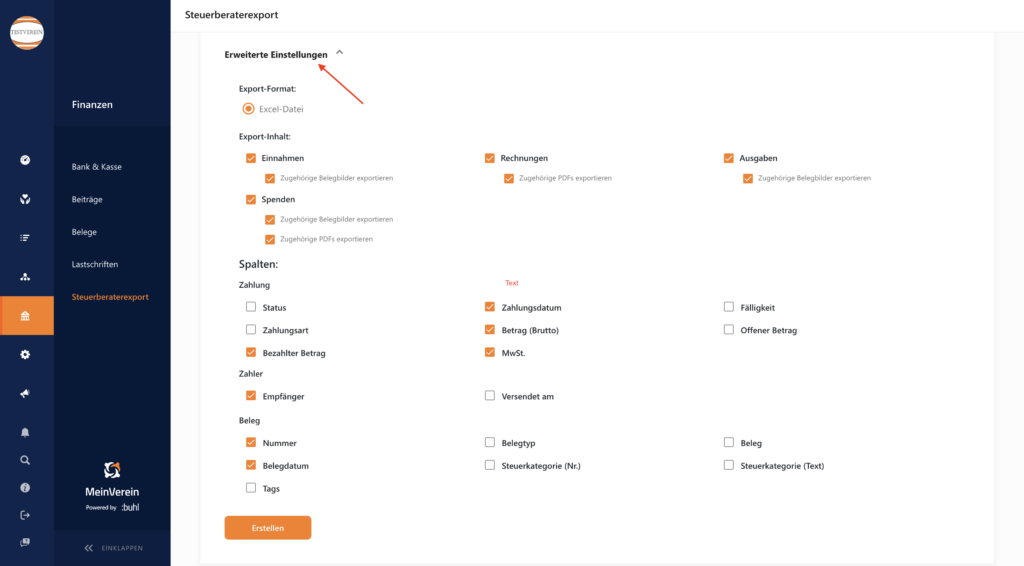 Erweiterte Einstellungen Steuerberater Export Jahresabschluss