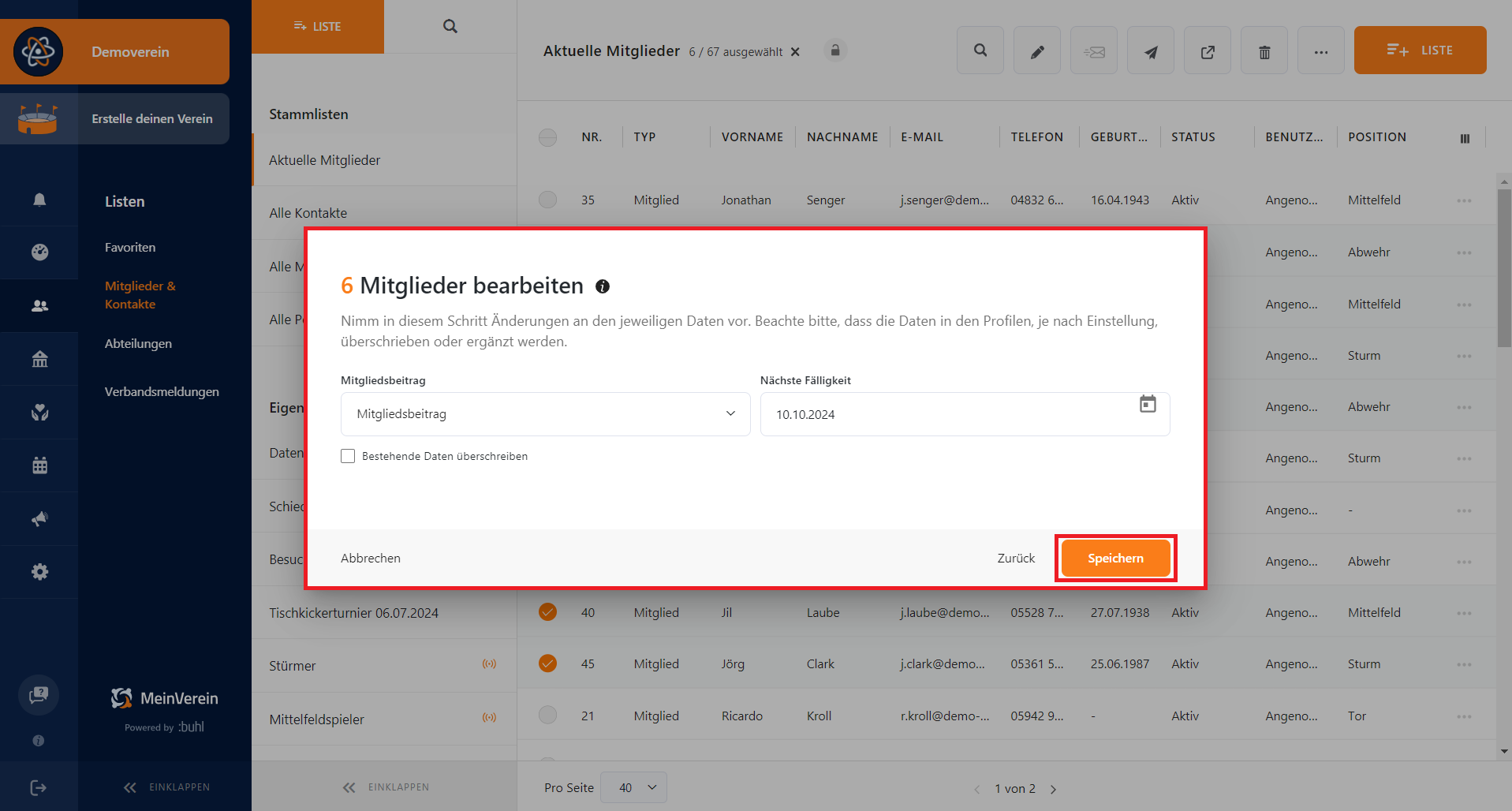 Beitrag durch Massenänderung hinterlegen