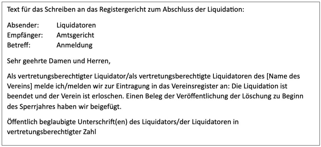 MeinVerein - Musteranschreiben Vereinsauflösung