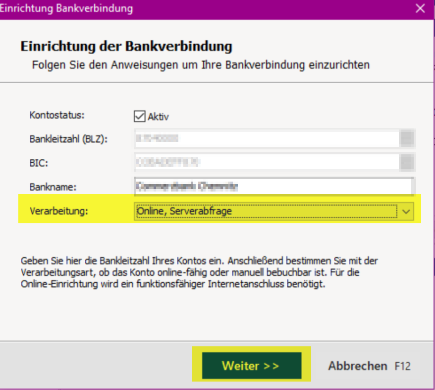 Verarbeitung Online Serverabfrage