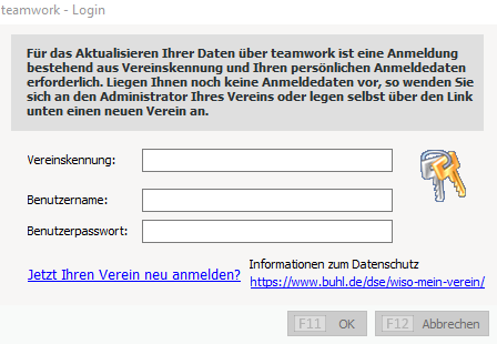 Anmeldefenster Teamwork-Server