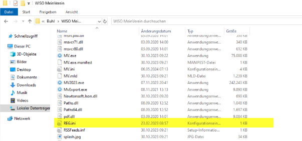 REG.ini Verzeichnis