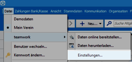 Teamwork Einstellungen