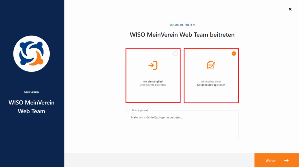 Einem Verein in WISO MeinVerein Web beitreten