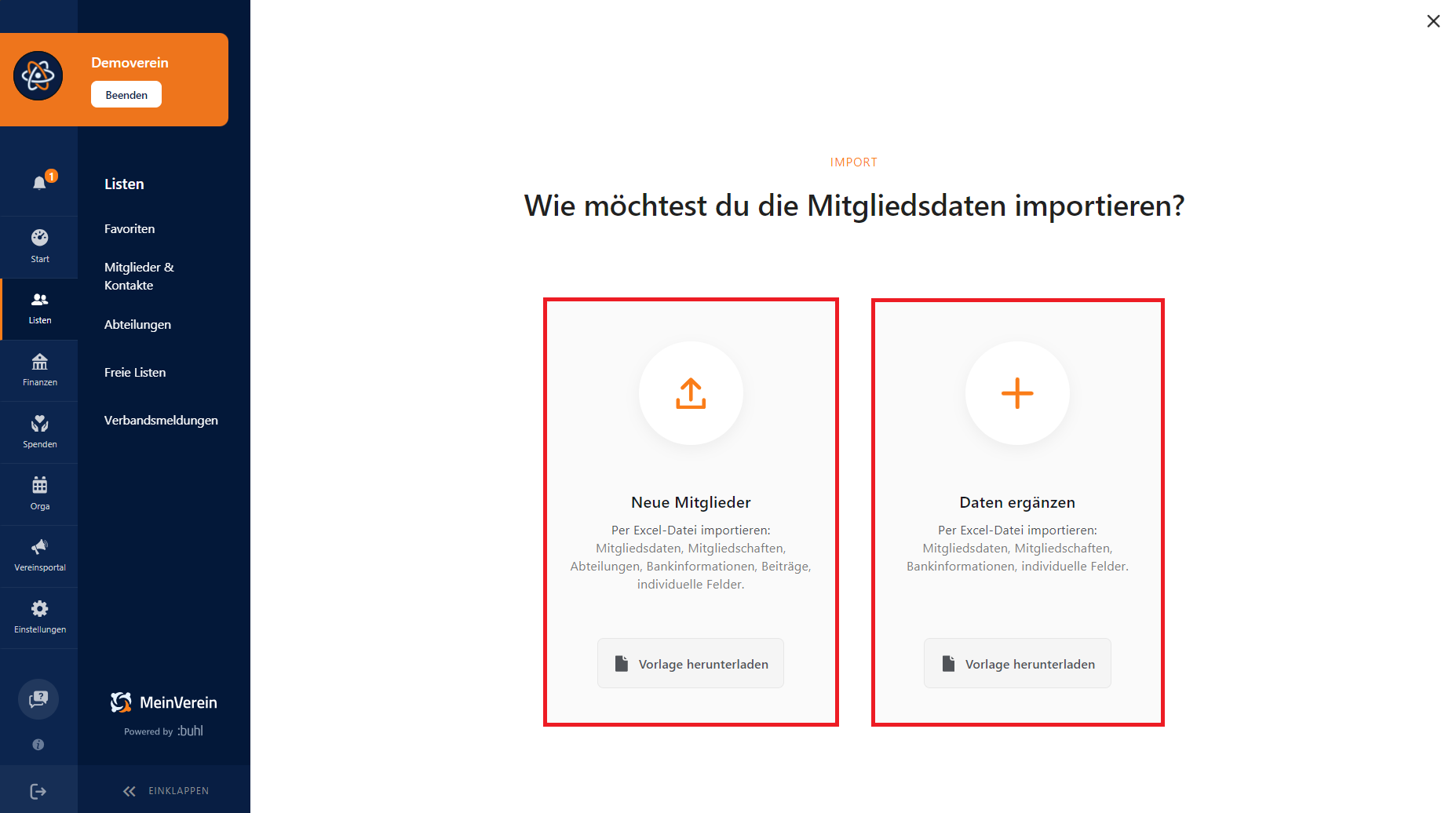 Möglichkeiten für den Mitgliedsimport