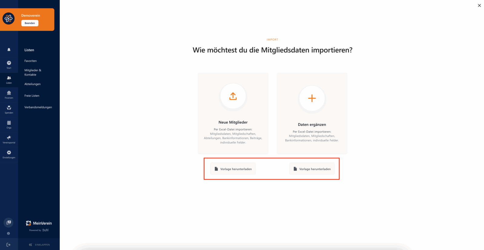 Mitgliedsdaten Import WISO MeinVerein Vorlagen